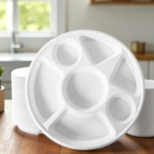 MARK Biodegradable 7 Compartment Round Plates 200/Cs