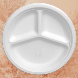 Biodegradable 9" 3 Compartment Round Plate 500/Cs