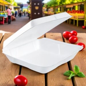 Dart 80HT1R 8X7.5X2 White Foam Square Take Out Container with Hinged Lid - 200/Case