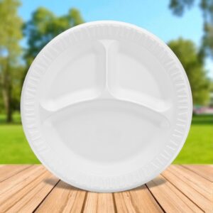 Dart 9CPWQR 9" 3 Compartment White Laminated Round Foam Plate - 500/Case