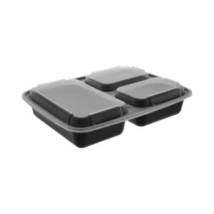 Biocean RE-3C Black 32oz Bottom with Clear Lid 3 Compartment TOGO Container - 150/CS