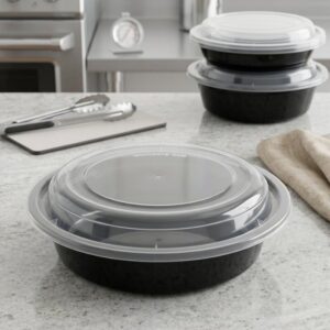BIOCEAN Round Black Bottom Clear Top 16OZ Microwavable Container 150/Cs