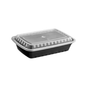 Premier RE-28 Black Bottom Clear Top Microwavable 28oz Rectangular Container - 150/Cs