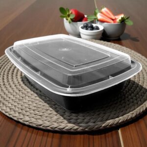Premier RE-32 Black Bottom Clear Top Microwavable 32oz Rectangular Container - 150/Cs