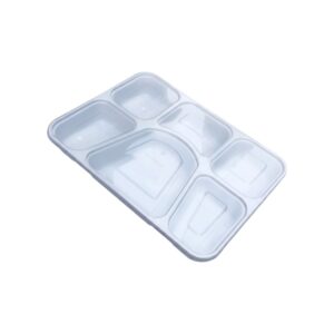 6 Compartment 6CP Black Meal Tray / Thali with Lid - 100/Cs