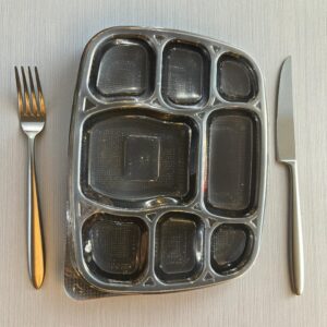 8 Compartment 8CP Black Meal Tray / Thali with Lid - 100/Cs