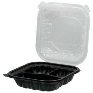 EMPRESS PP 3CP Black / Clear Hinged Lid Container 10.25x9x3 Vented 150/CS
