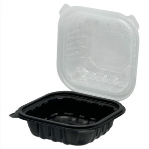 EMPRESS PP Black / Clear Hinged Lid Container 6x6x3 Vented 300/CS
