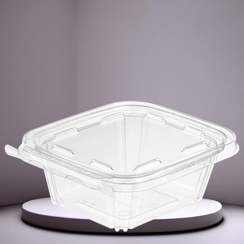 Inline Plastics TS-4012 Safe-T-Fresh 12oz Tamper-Resistant / Evident Square Hinged Container with Flat Lid - 288/Case - Image 2