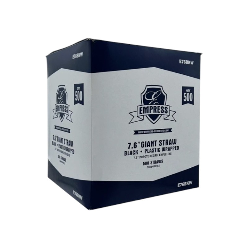 Empress Giant Straw Plastic Wrapped Black 7.6″ 24/500 12000/Cs