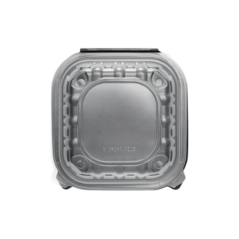 Biocean 9x9x3 Premium PP Hinged Food Containers 3-Compartment Clear/Black 150/cs