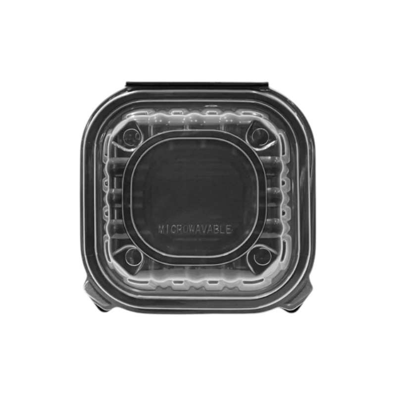 Biocean 6x6x3 Premium PP Hinged Food Containers Clear/Black 250/cs