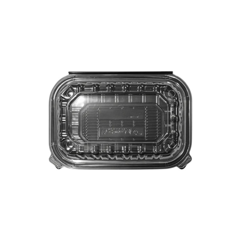 Biocean 9x6x3 Premium PP Hinged Food Containers 1-Compartment Clear/Black 150/cs