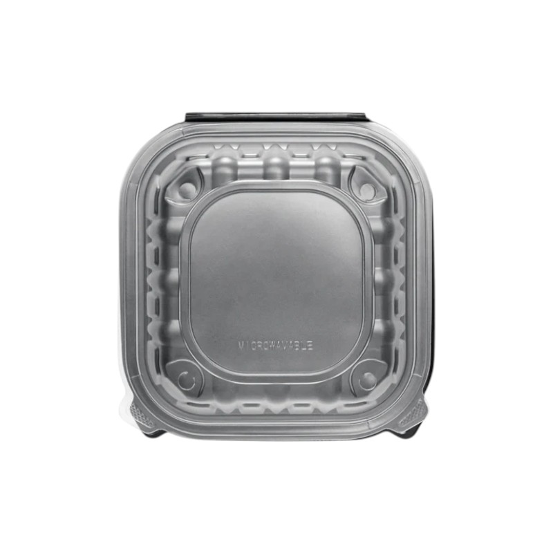 Biocean 8x8x3 Premium PP Hinged Food Containers 1-Compartment Clear/Black 150/cs